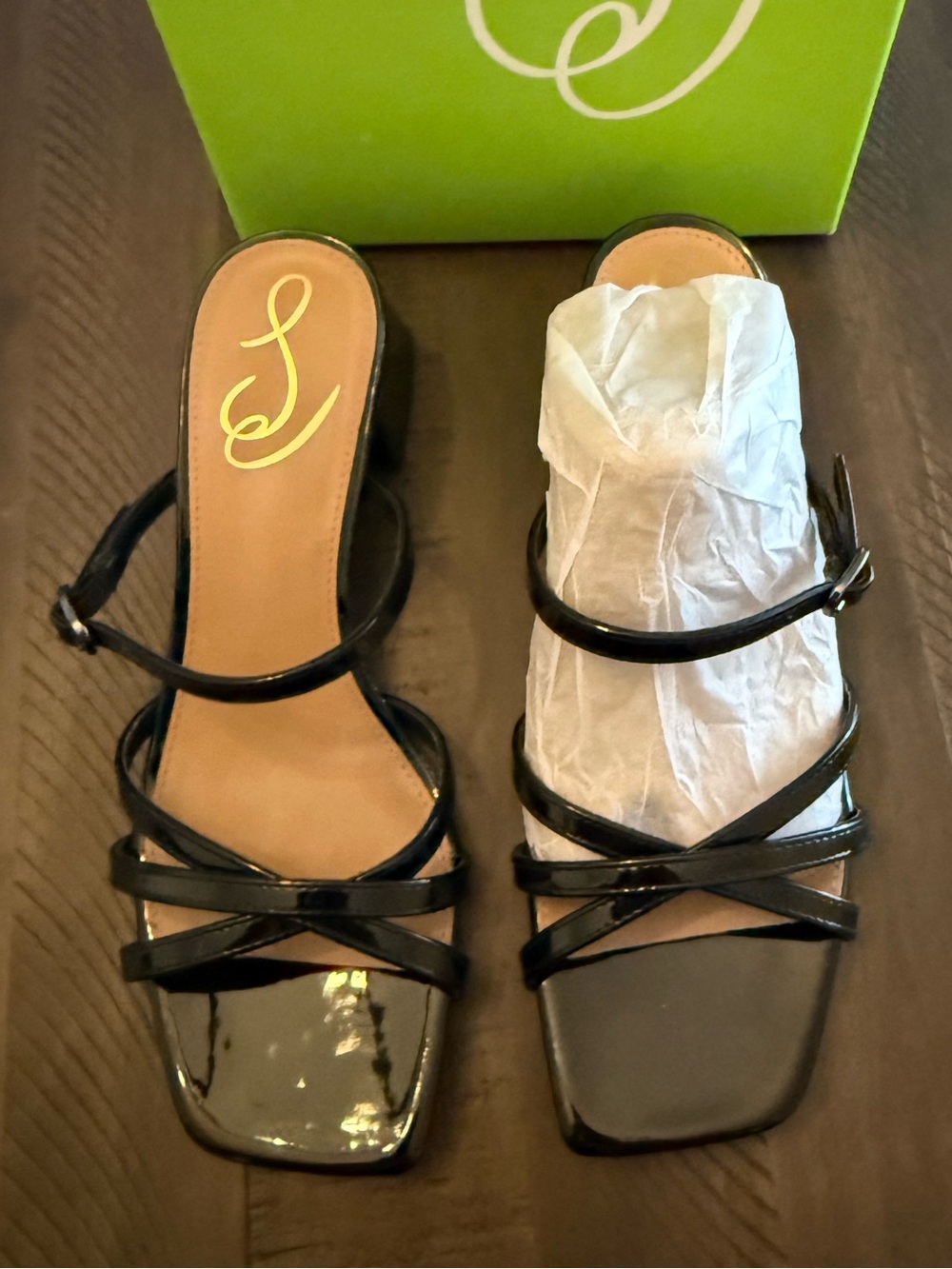 Sam Edelman Rachelle Black Patent Strappy Square-Toe sandals